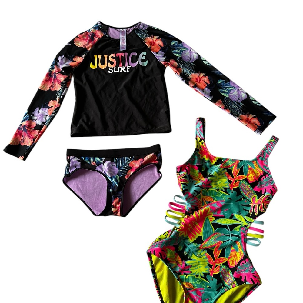 Justice Kids' Floral Swim Set NWOT Black, Multicolor, Cat & Jack (gently used)